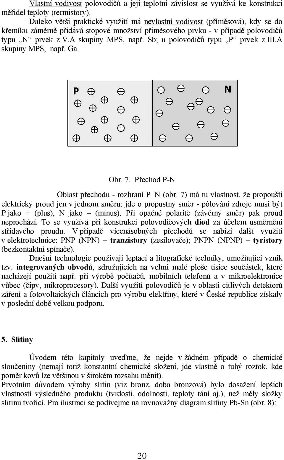 Sb; u polovodičů typu P prvek z III.A skupiny MPS, např. Ga. Obr. 7. Přechod P-N Oblast přechodu - rozhraní P N (obr.