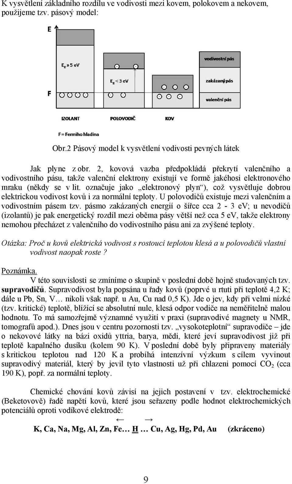 označuje jako elektronový plyn ), což vysvětluje dobrou elektrickou vodivost kovů i za normální teploty. U polovodičů existuje mezi valenčním a vodivostním pásem tzv.