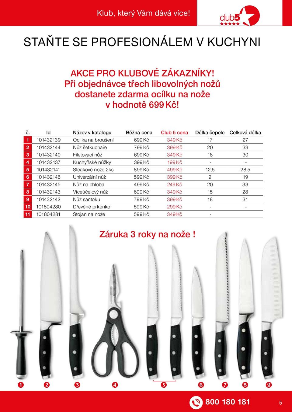 Kč 349 Kč 18 30 4 101432137 Kuchyňské nůžky 399 Kč 199 Kč - - 5 101432141 Steakové nože 2ks 899 Kč 499 Kč 12,5 28,5 6 101432146 Univerzální nůž 599 Kč 399 Kč 9 19 7 101432145 Nůž na chleba 499 Kč 249