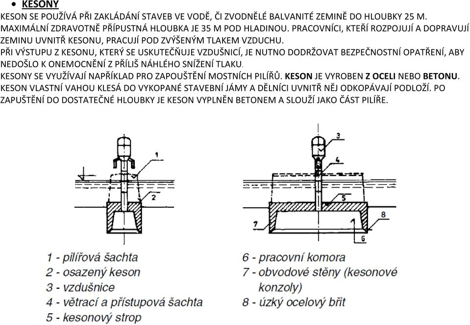 PŘI VÝSTUPU Z KESONU, KTERÝ SE USKUTEČŇUJE VZDUŠNICÍ, JE NUTNO DODRŽOVAT BEZPEČNOSTNÍ OPATŘENÍ, ABY NEDOŠLO K ONEMOCNĚNÍ Z PŘÍLIŠ NÁHLÉHO SNÍŽENÍ TLAKU.