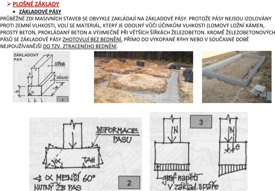 LOŽNÍ KÁMEN, PROSTÝ BETON, PROKLÁDANÝ BETON A VÝJIMEČNĚ PŘI VĚTŠÍCH ŠÍŘKÁCH ŽELEZOBETON.