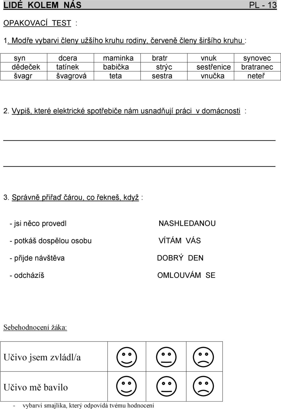 sestřenice bratranec švagr švagrová teta sestra vnučka neteř 2. Vypiš, které elektrické spotřebiče nám usnadňují práci v domácnosti : 3.