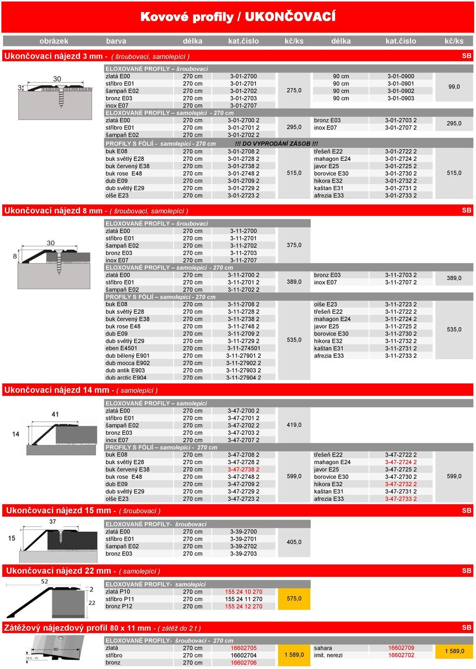 3-01-2701 2 295,0 inox E07 3-01-2707 2 šampaň E02 270 cm 3-01-2702 2 PROFILY S FÓLIÍ - samolepící - 270 cm!!! DO VYPRODÁNÍ ZÁSOB!