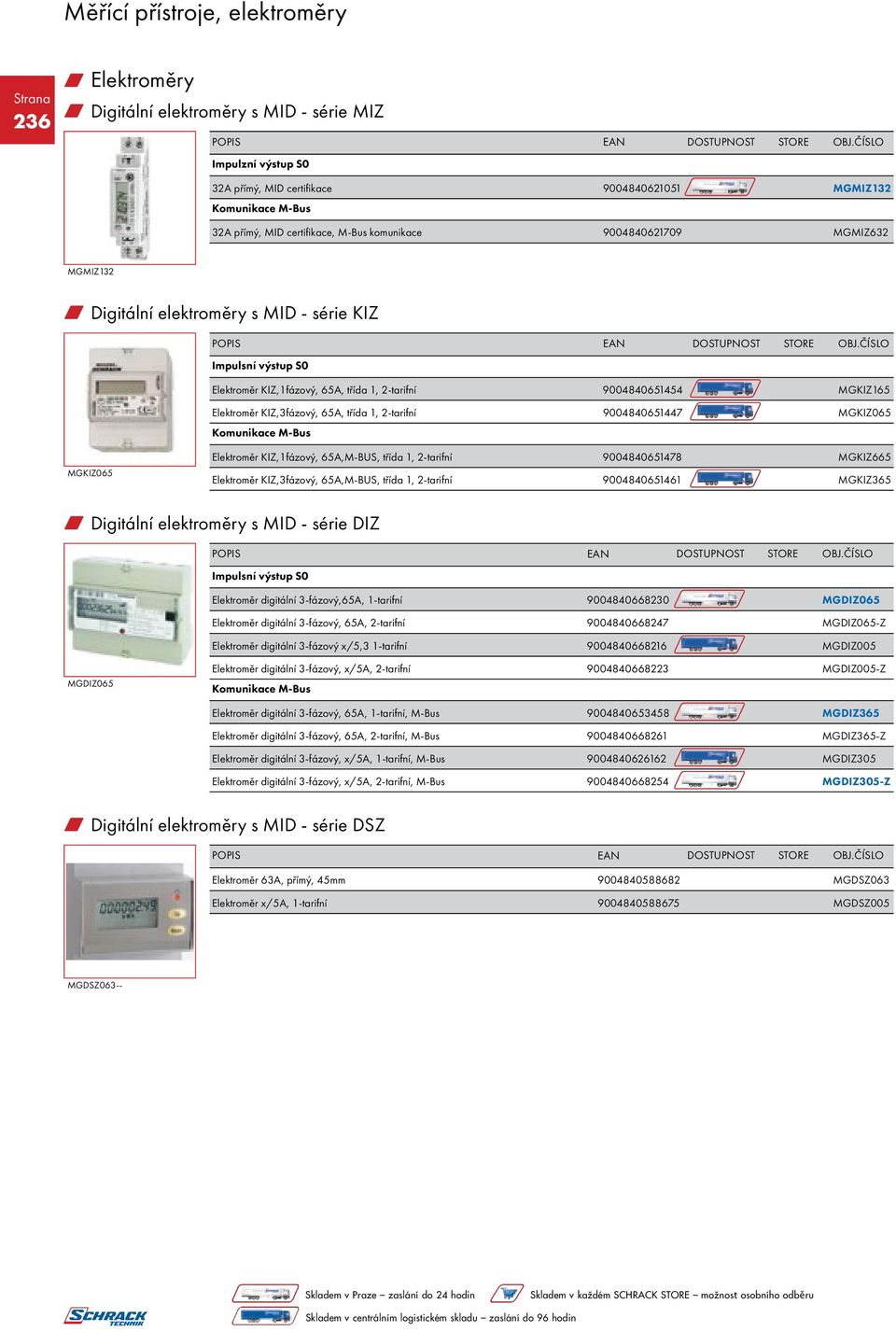 1, 2-tarifní 9004840651447 MGKIZ065 Komunikace M-Bus MGKIZ065 Elektroměr KIZ,1fázový, 65A,M-BUS, třída 1, 2-tarifní 9004840651478 MGKIZ665 Elektroměr KIZ,3fázový, 65A,M-BUS, třída 1, 2-tarifní