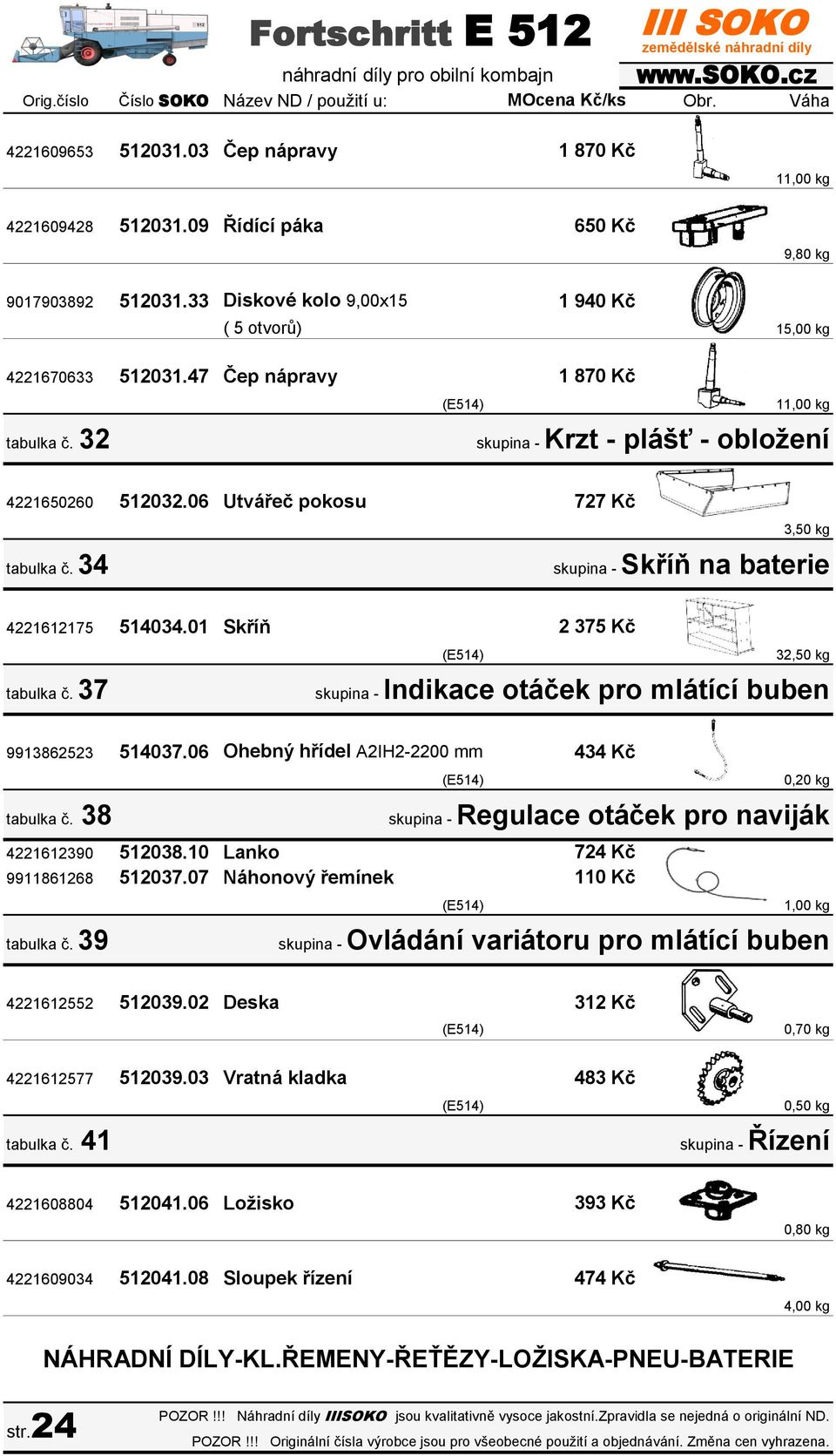 34 727 Kč 3,50 kg skupina - Skříň na baterie 4221612175 514034.01 Skříň tabulka č. 37 2 375 Kč 32,50 kg skupina - Indikace otáček pro mlátící buben 9913862523 514037.