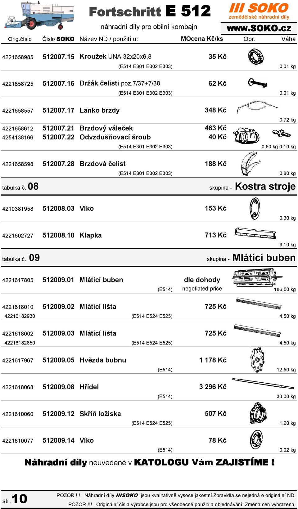 08 Fortschritt E 512 náhradní díly pro obilní kombajn 35 Kč (E514 E301 E302 E303) 0,01 kg 62 Kč (E514 E301 E302 E303) 0,01 kg 348 Kč 463 Kč 40 Kč 0,72 kg (E514 E301 E302 E303) 0,80 kg 0,10 kg 188 Kč