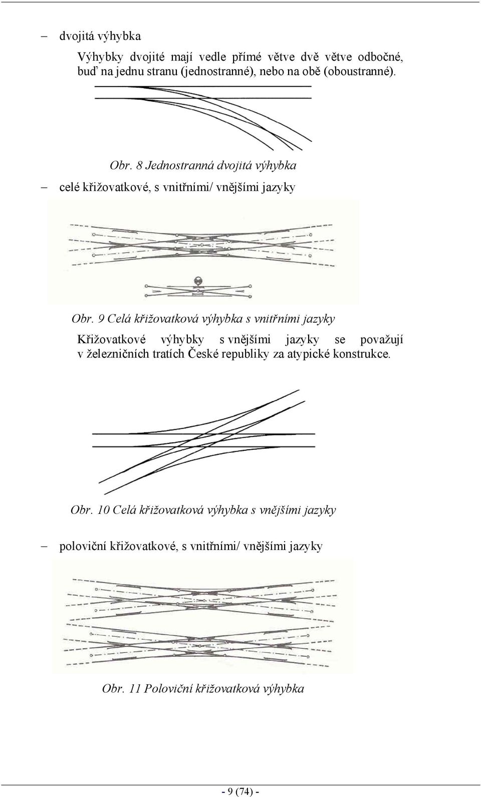 9 Celá křižovatková výhybka s vnitřními jazyky Křižovatkové výhybky s vnějšími jazyky se považují v železničních tratích České