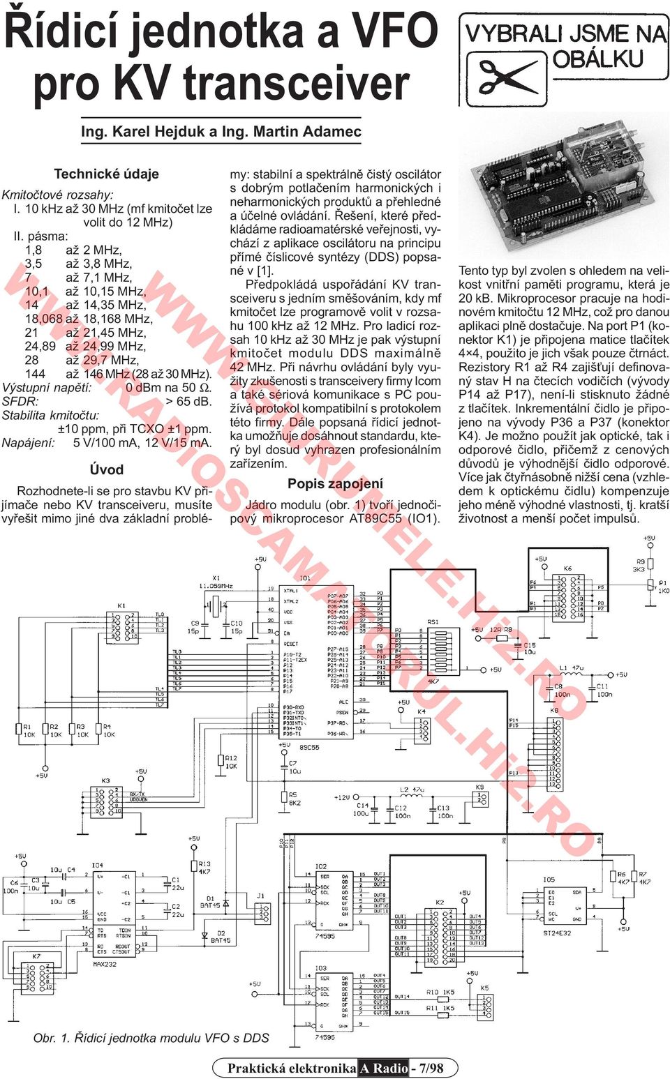 Výstupní napìtí: 0 dbm na 50 Ω. SFDR: > 65 db. Stabilita kmitoètu: ±10 ppm, pøi TCXO ±1 ppm. Napájení: 5 V/100 ma, 12 V/15 ma.