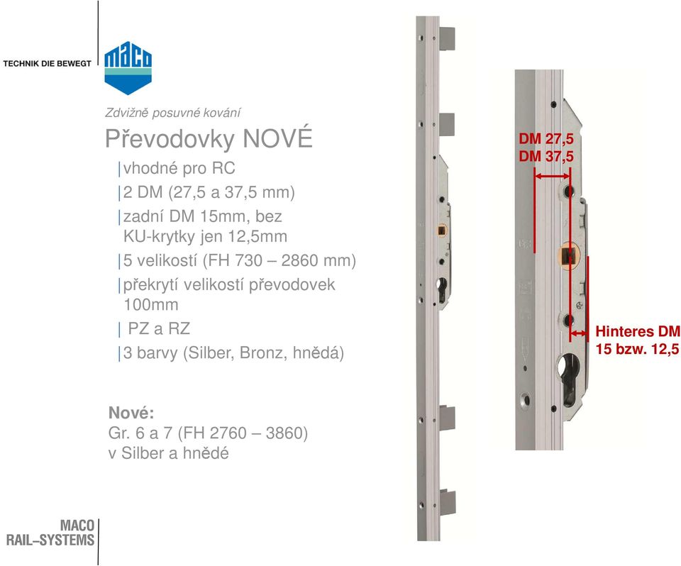 překrytí velikostí převodovek 100mm PZ a RZ 3 barvy (Silber, Bronz, hnědá)