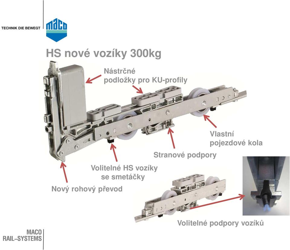 vozíky se smetáčky Stranové podpory