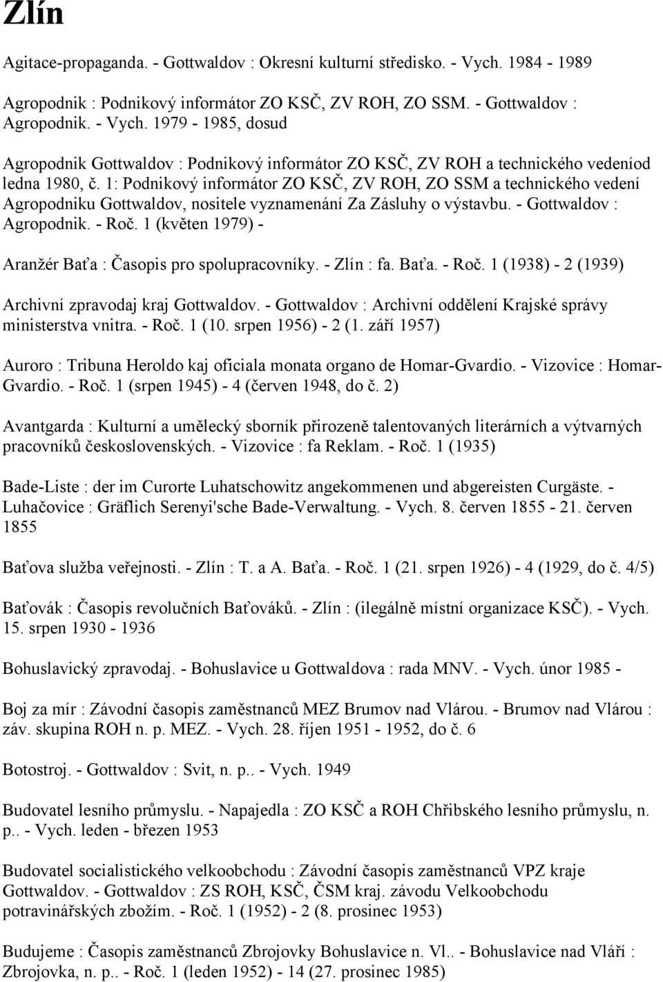 1 (květen 1979) - Aranžér Baťa : Časopis pro spolupracovníky. - Zlín : fa. Baťa. - Roč. 1 (1938) - 2 (1939) Archivní zpravodaj kraj Gottwaldov.