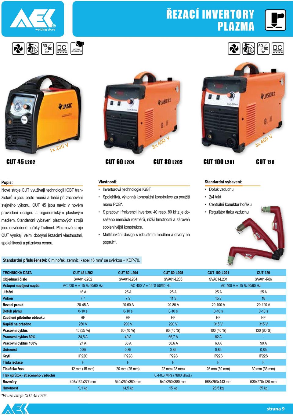 Plazmové stroje CUT vynikají velmi dobrými řezacími vlastnostmi, spolehlivostí a příznivou cenou. Vlastnosti: Invertorová technologie IGBT.