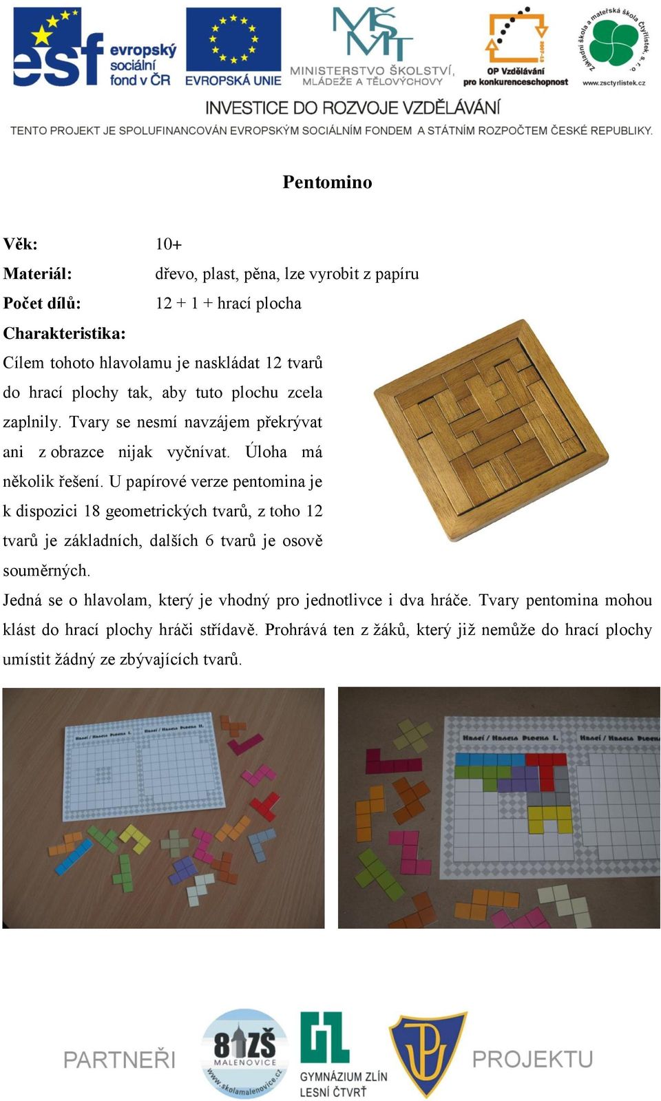 U papírové verze pentomina je k dispozici 18 geometrických tvarů, z toho 12 tvarů je základních, dalších 6 tvarů je osově souměrných.