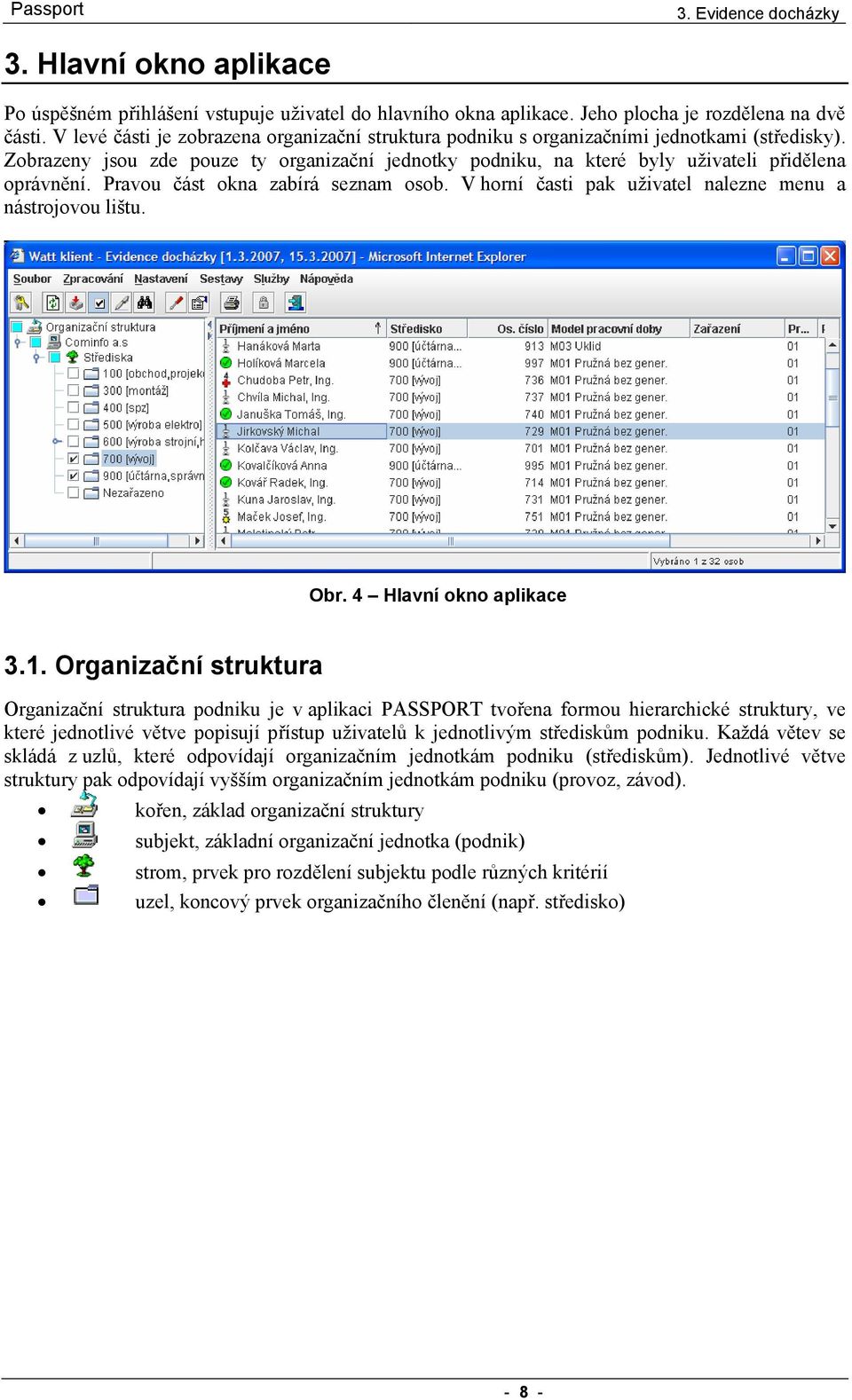 Pravou část okna zabírá seznam osob. V horní časti pak uživatel nalezne menu a nástrojovou lištu. Obr. 4 Hlavní okno aplikace 3.1.