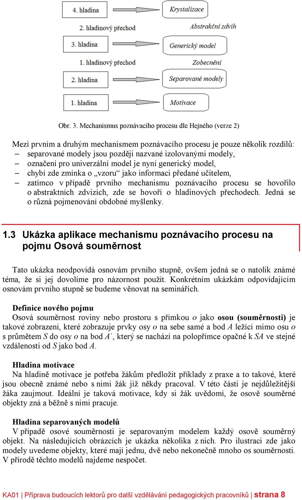 označení pro univerzální model je nyní generický model, chybí zde zmínka o vzoru jako informaci předané učitelem, zatímco v případě prvního mechanismu poznávacího procesu se hovořilo o abstraktních