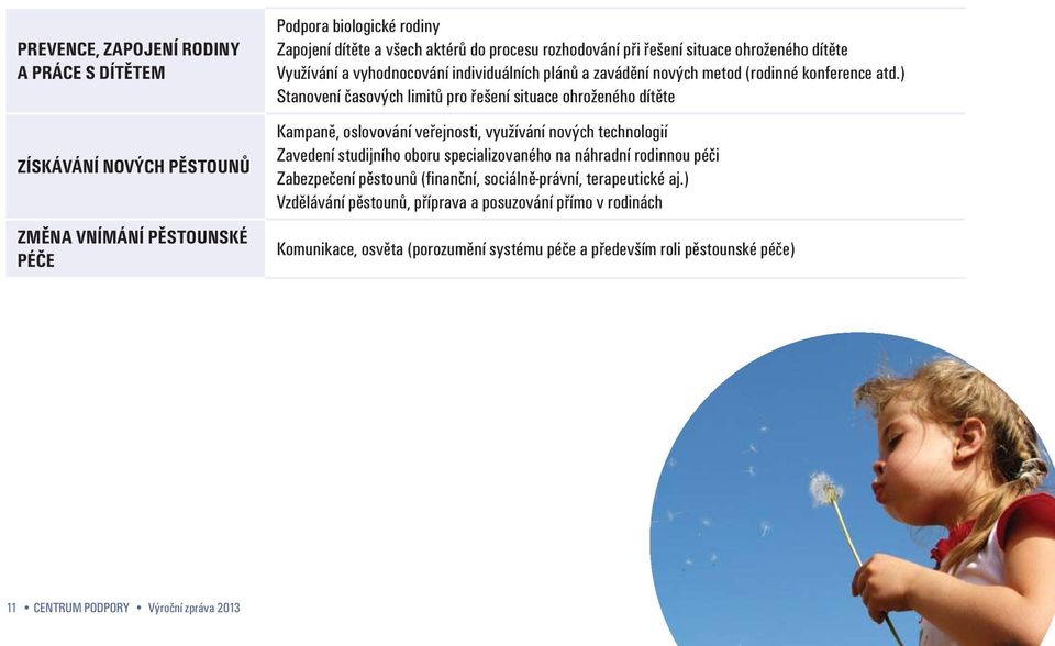 ) Stanovení časových limitů pro řešení situace ohroženého dítěte Kampaně, oslovování veřejnosti, využívání nových technologií Zavedení studijního oboru specializovaného na náhradní