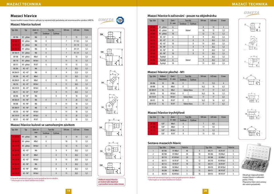 přímá M6 X 7 29 / 21 5,5 08 106 41 H1 - přímá M6 X 7 41 / 31 5,5 08 108 H1 - přímá M8x1 X 9 15 5,5 08 110 H1 - přímá M10x1 X 11 15 5,5 08 111 H1 - přímá R1/8 X 11 15 5,5 08 206 H2-45 M6 X 9 20,2 5,5