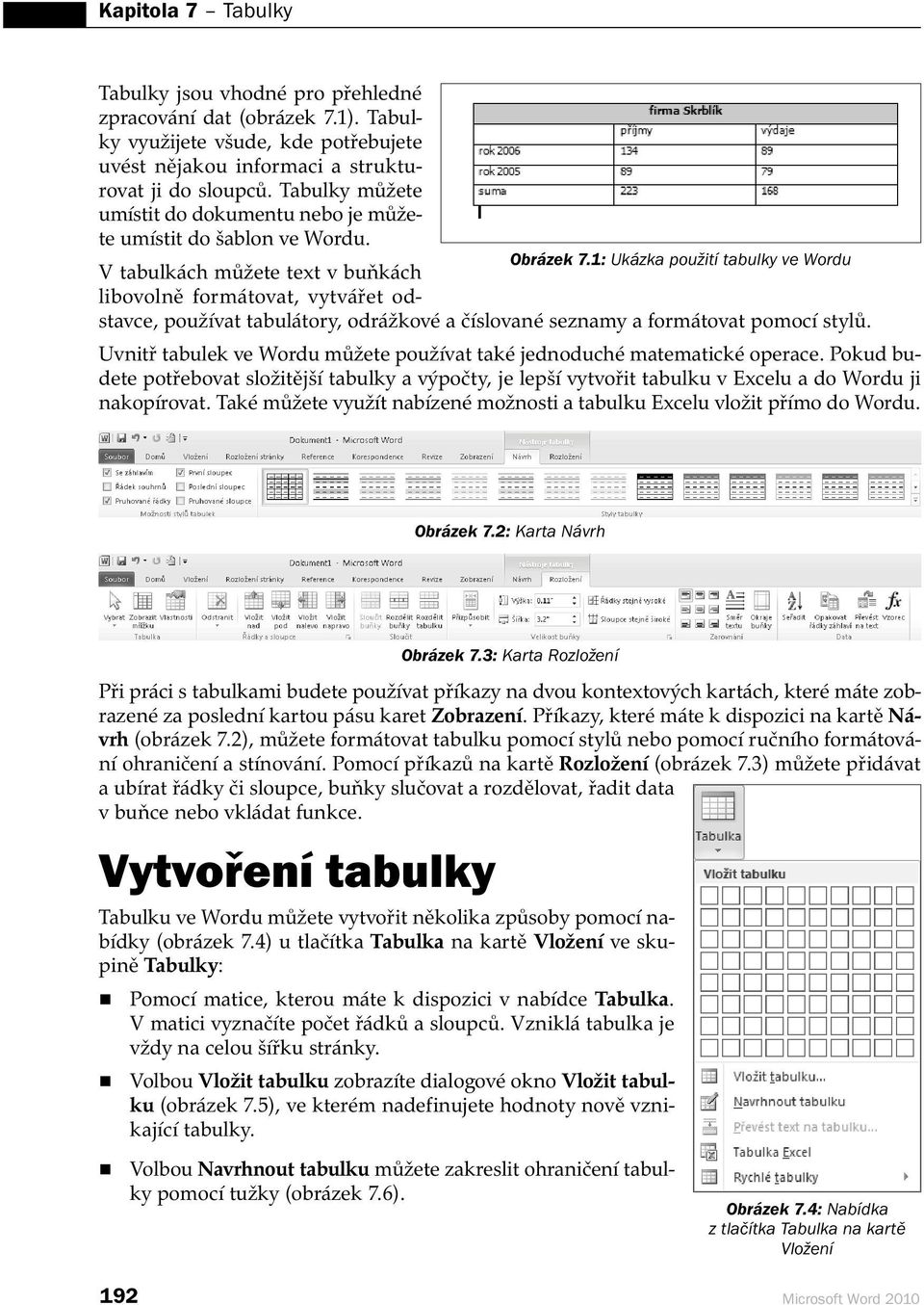 1: Ukázka použití tabulky ve Wordu V tabulkách můžete text v buňkách libovolně formátovat, vytvářet odstavce, používat tabulátory, odrážkové a číslované seznamy a formátovat pomocí stylů.