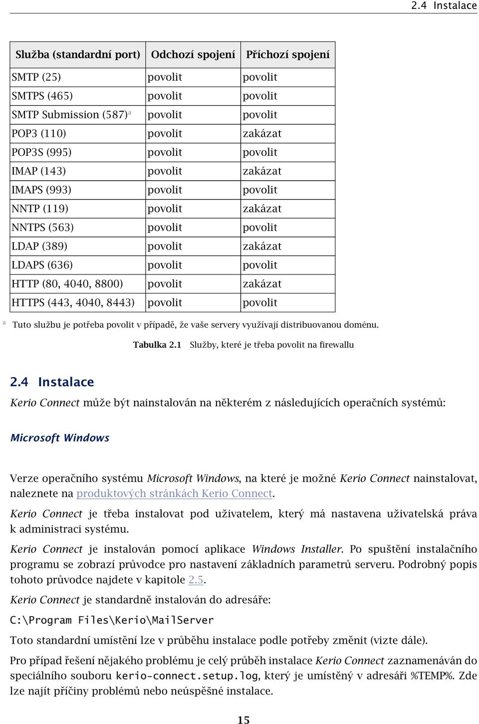 4040, 8800) povolit zakázat HTTPS (443, 4040, 8443) povolit povolit a Tuto službu je potřeba povolit v případě, že vaše servery využívají distribuovanou doménu. Tabulka 2.