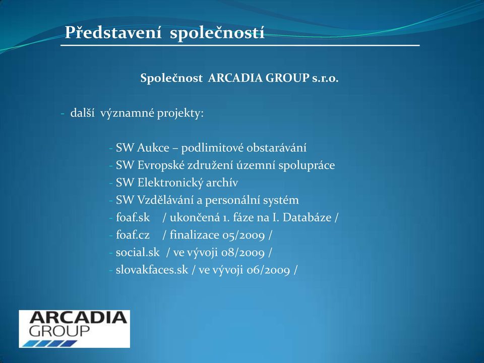 obstarávání - SW Evropské združení územní spolupráce - SW Elektronický archív - SW