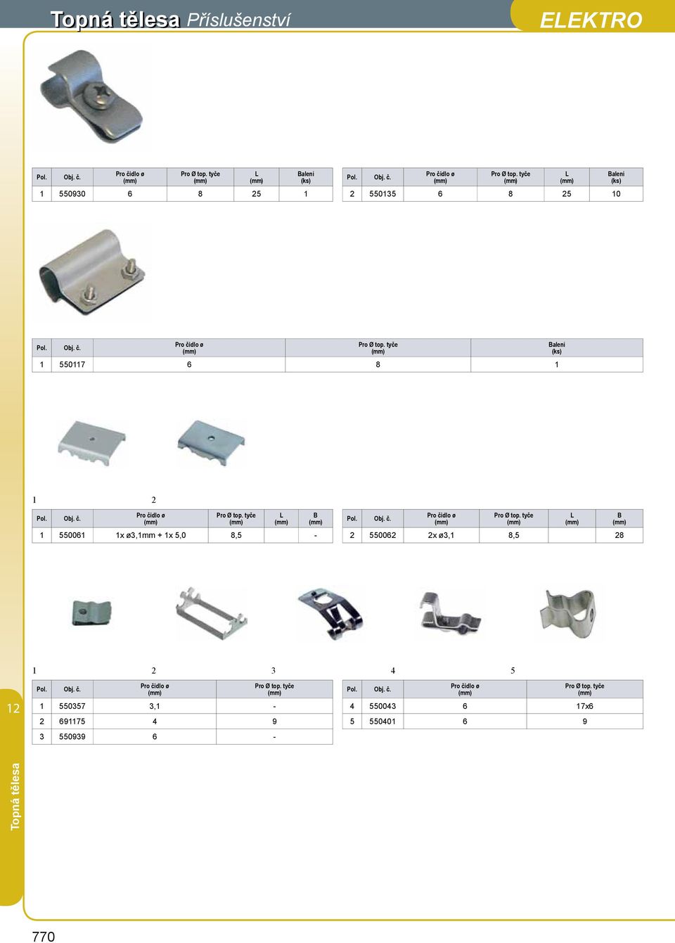 Obj. č. Pro čidlo ø Pro Ø top. tyče L 2 550062 2x ø3,1 8,5 28 B 3 5 12 Pol. Obj. č. Pro čidlo ø Pro Ø top. tyče 1 550357 3,1-2 691175 9 3 550939 6 - Pol.