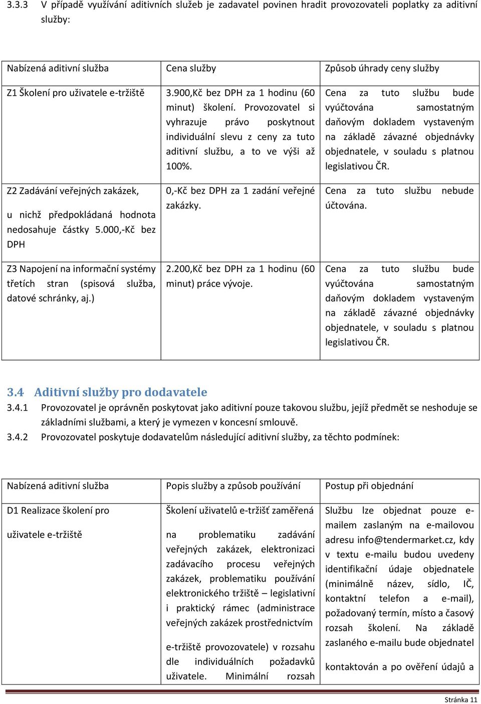 Cena za tuto službu bude vyúčtována samostatným daňovým dokladem vystaveným na základě závazné objednávky objednatele, v souladu s platnou legislativou ČR.