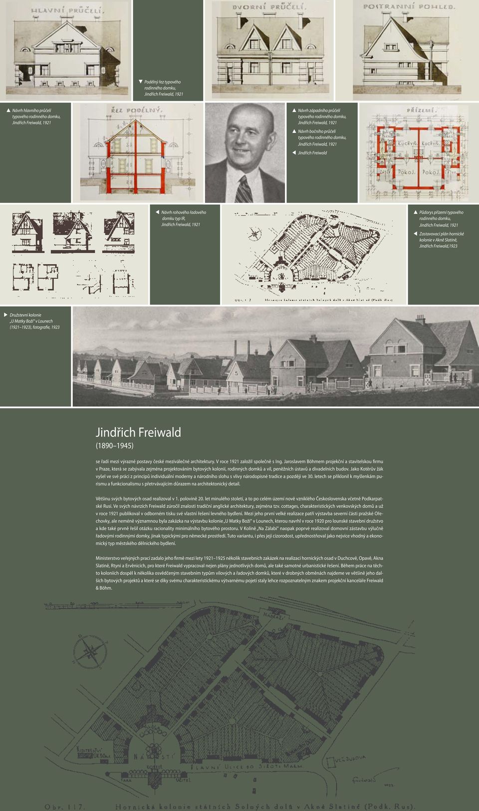 rodinného domku, Jindřich Freiwald, 1921 Zastavovací plán hornické kolonie v Akně Slatině, Jindřich Freiwald,1923 Družstevní kolonie U Matky Boží v Lounech (1921 1923), fotografie, 1923 Jindřich