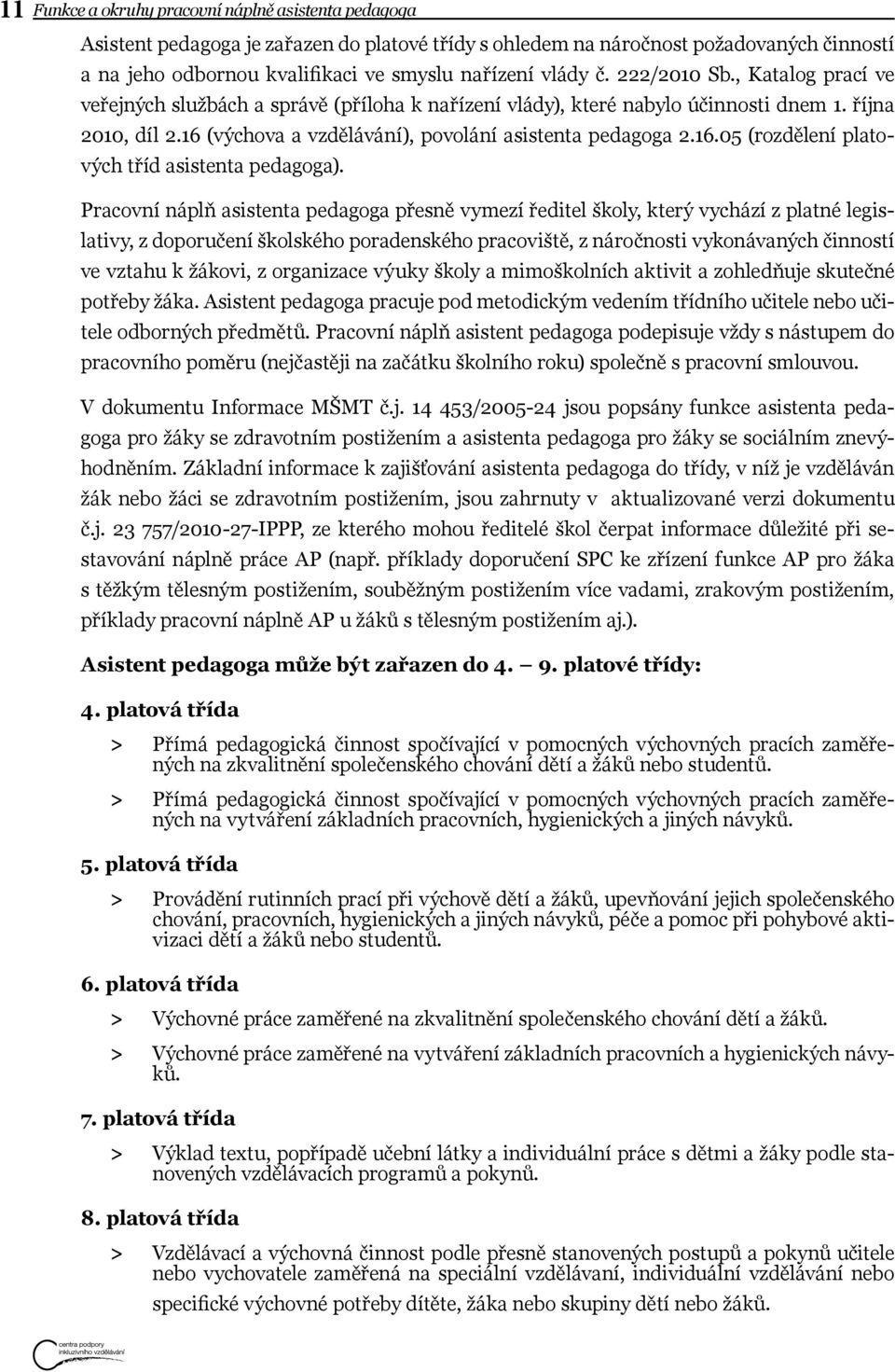 16 (výchova a vzdělávání), povolání asistenta pedagoga 2.16.05 (rozdělení platových tříd asistenta pedagoga).