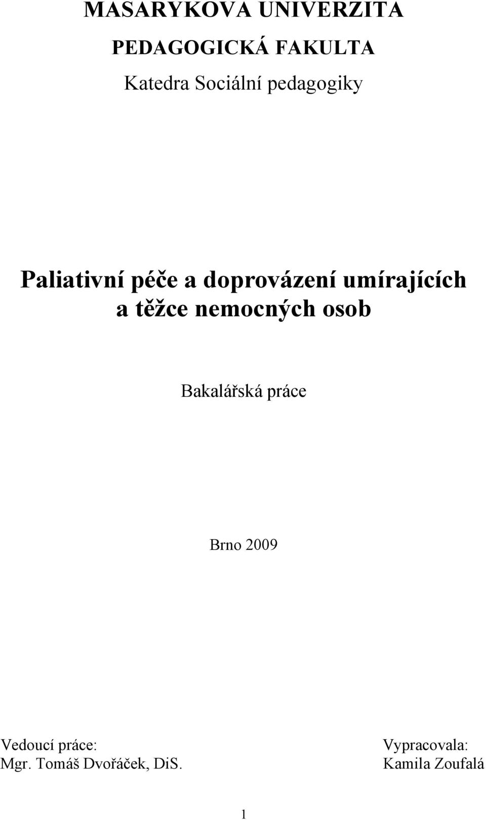 umírajících a těžce nemocných osob Bakalářská práce Brno