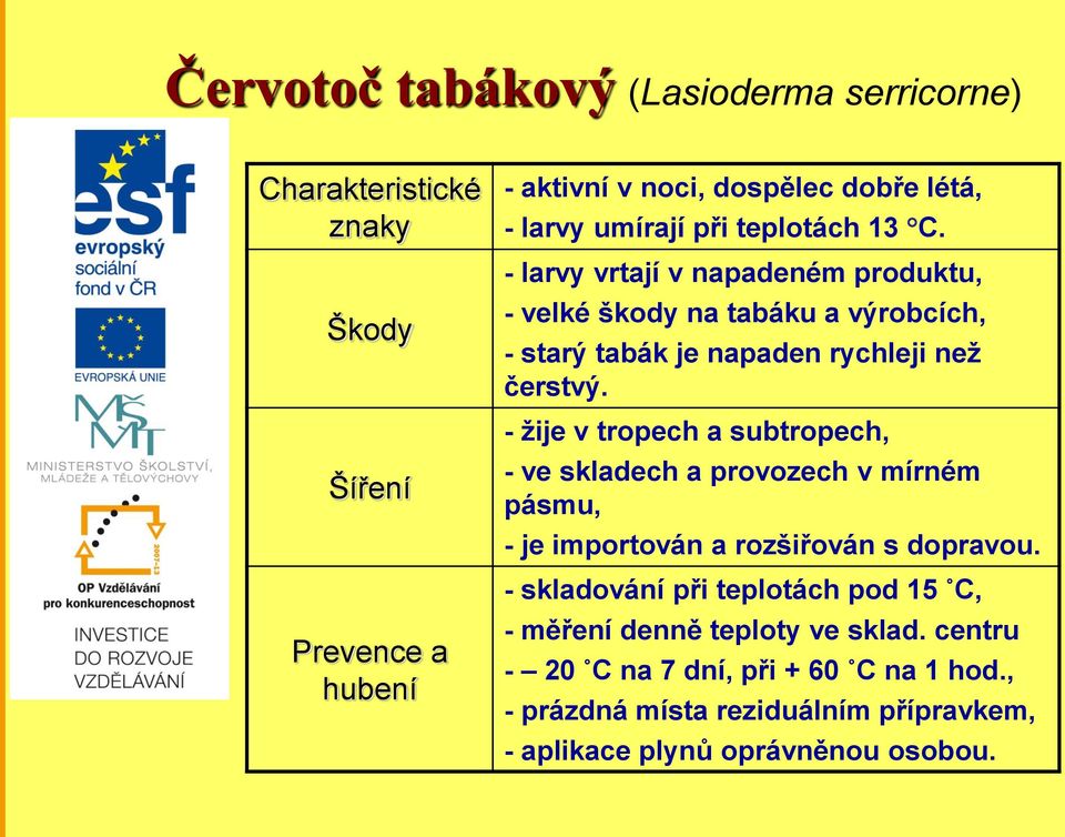 - žije v tropech a subtropech, - ve skladech a provozech v mírném pásmu, - je importován a rozšiřován s dopravou.