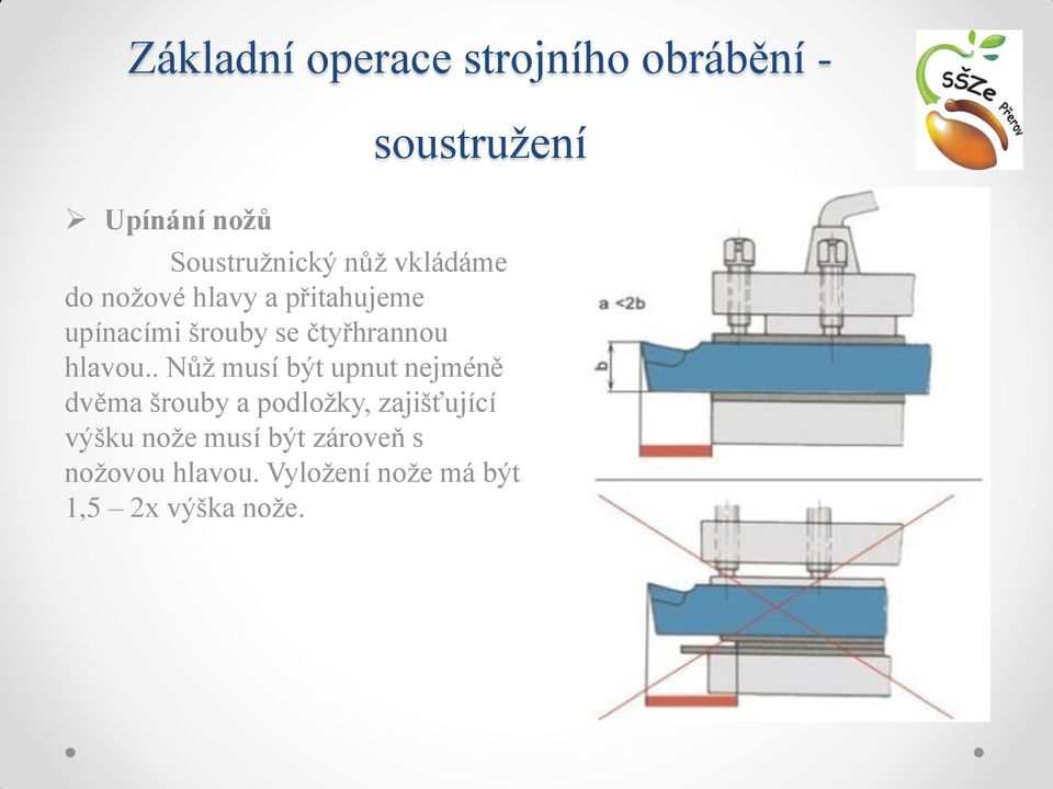 . Nůž musí být upnut nejméně dvěma šrouby a podložky,