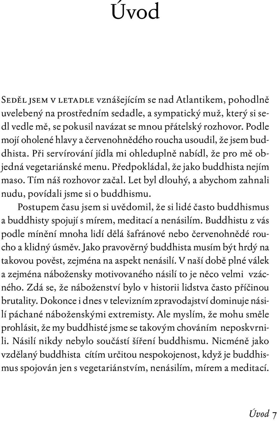 Předpokládal, že jako buddhista nejím maso. Tím náš rozhovor začal. Let byl dlouhý, a abychom zahnali nudu, povídali jsme si o buddhismu.