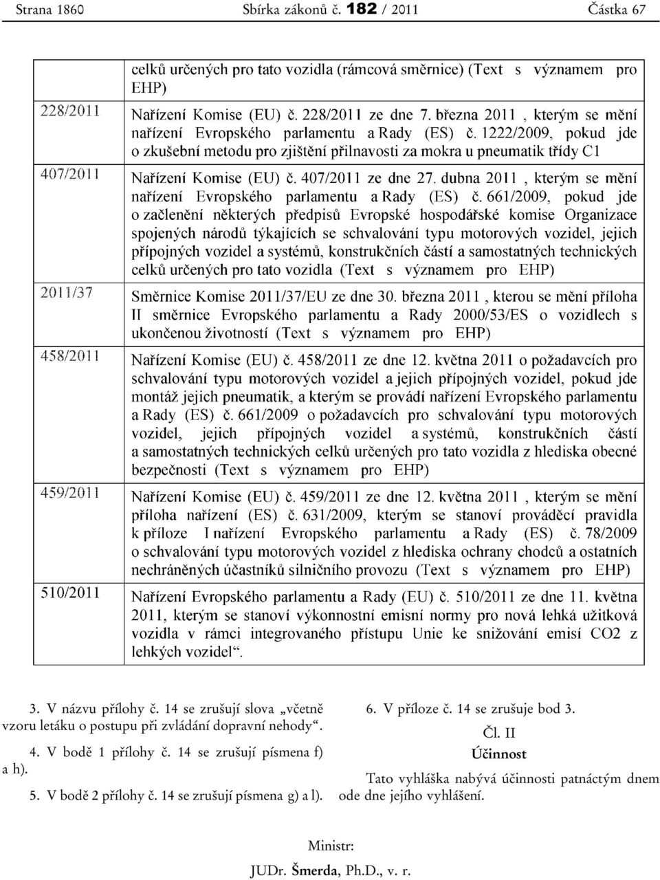 14 se zrušují písmena f) a h). 5. V bodě 2 přílohy č. 14 se zrušují písmena g) a l). 6. V příloze č.