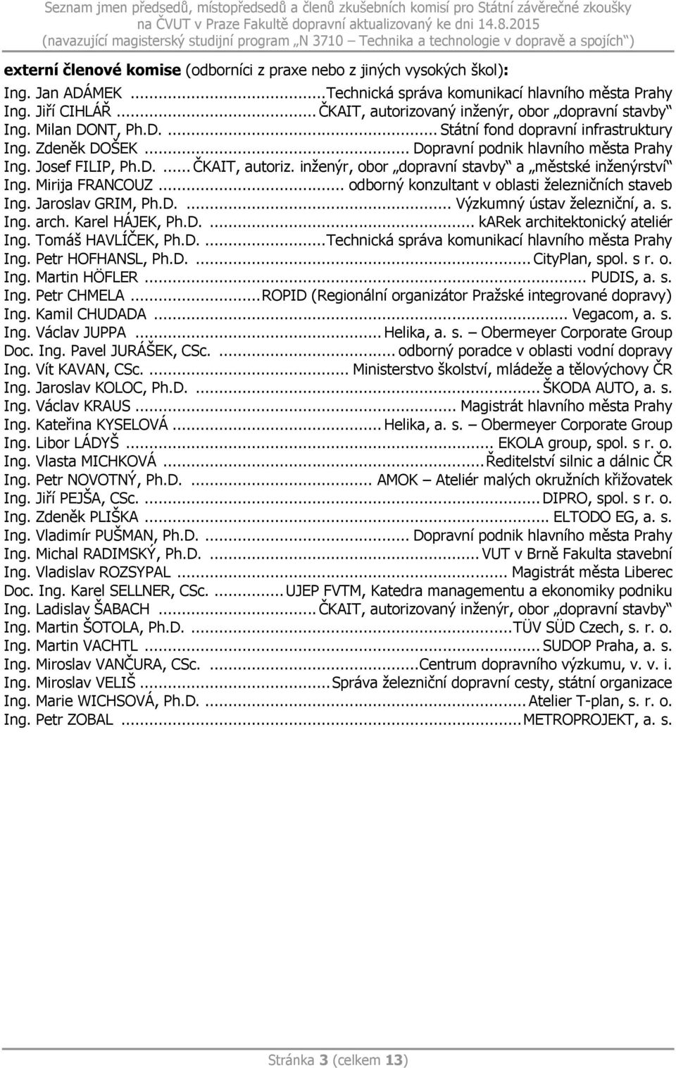 .. odborný konzultant v oblasti železničních staveb Ing. Jaroslav GRIM, Ph.D.... Výzkumný ústav železniční, a. s. Ing. arch. Karel HÁJEK, Ph.D.... karek architektonický ateliér Ing.