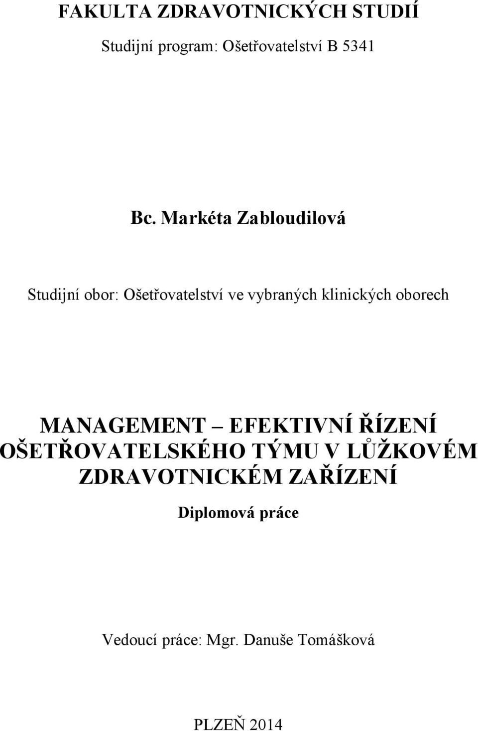 oborech MANAGEMENT EFEKTIVNÍ ŘÍZENÍ OŠETŘOVATELSKÉHO TÝMU V LŮŽKOVÉM