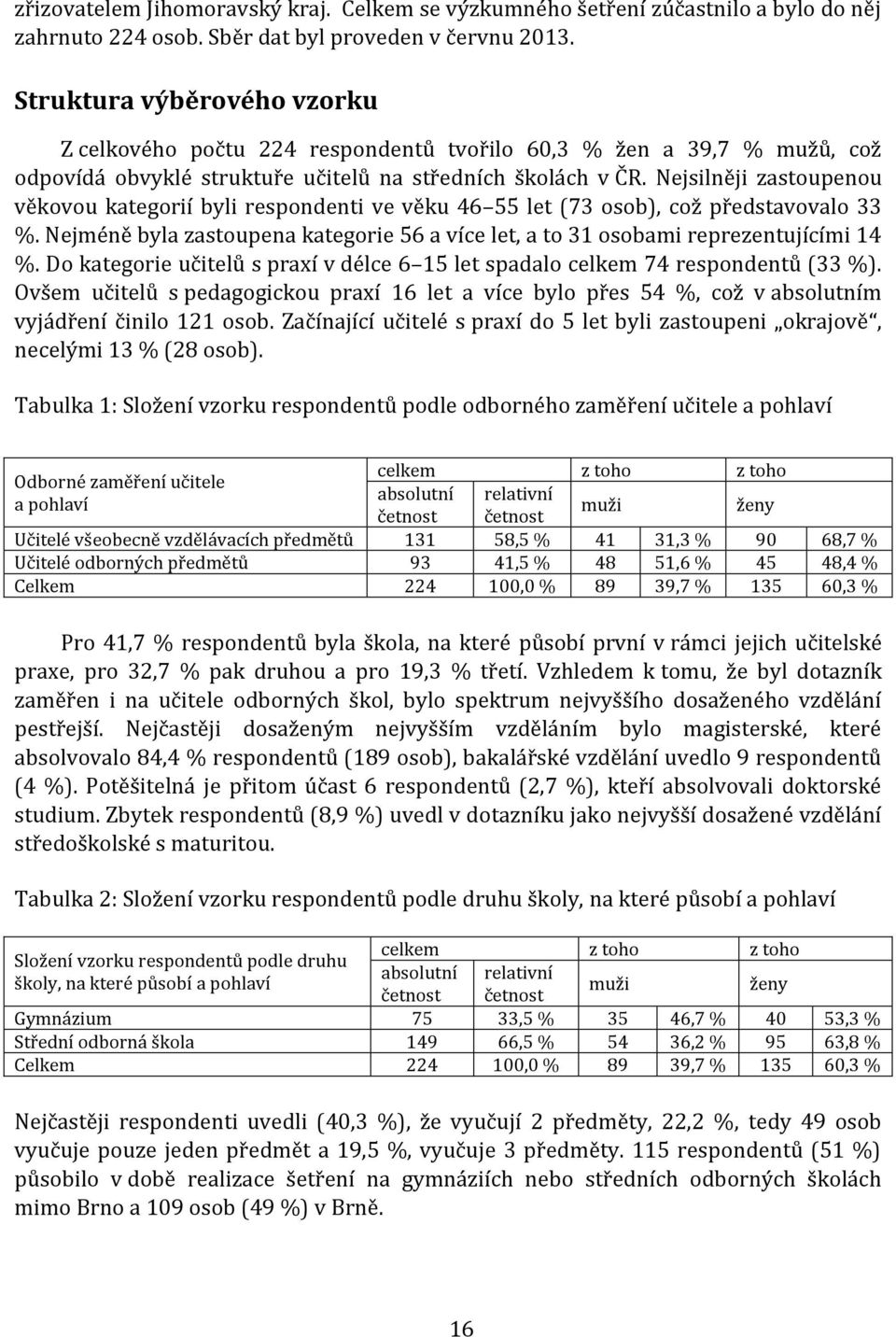 Nejsilněji zastoupenou věkovou kategorií byli respondenti ve věku 46 55 let (73 osob), což představovalo 33 %. Nejméně byla zastoupena kategorie 56 a více let, a to 31 osobami reprezentujícími 14 %.