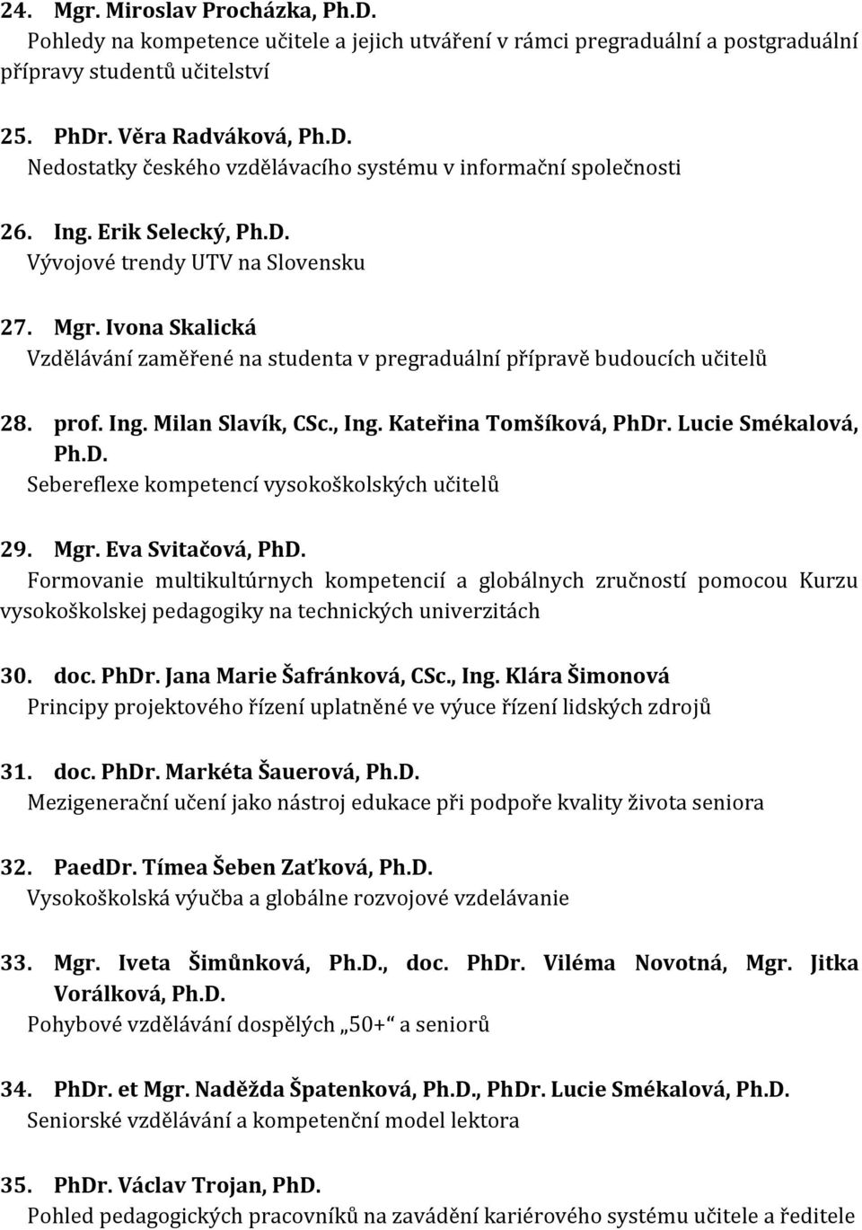 Kateřina Tomšíková, PhDr. Lucie Smékalová, Ph.D. Sebereflexe kompetencí vysokoškolských učitelů 29. Mgr. Eva Svitačová, PhD.