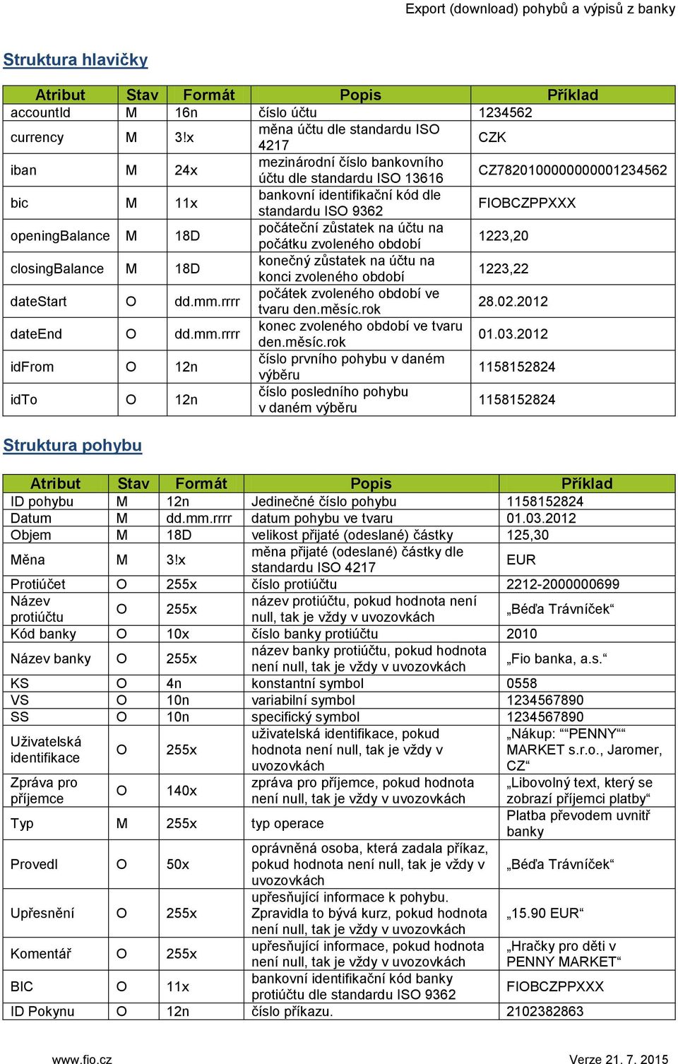 FIOBCZPPXXX openingbalance M 18D počáteční zůstatek na účtu na počátku zvoleného období 1223,20 closingbalance M 18D konečný zůstatek na účtu na konci zvoleného období 1223,22 datestart O dd.mm.
