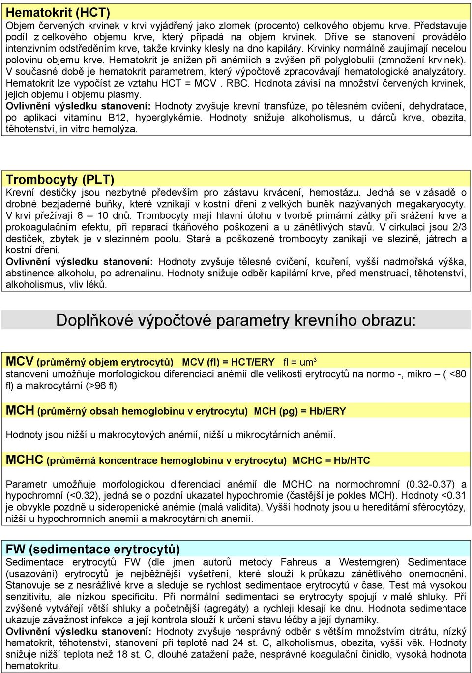 Hematokrit je snížen při anémiích a zvýšen při polyglobulii (zmnožení krvinek). V současné době je hematokrit parametrem, který výpočtově zpracovávají hematologické analyzátory.