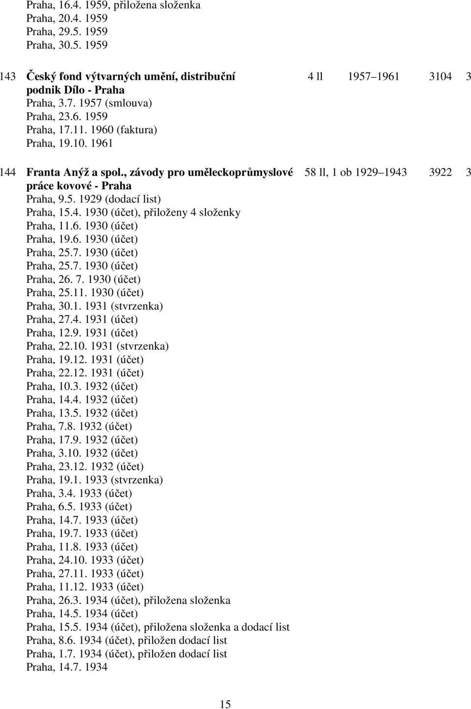 4. 1930 (účet), přiloženy 4 složenky Praha, 11.6. 1930 (účet) Praha, 19.6. 1930 (účet) Praha, 25.7. 1930 (účet) Praha, 25.7. 1930 (účet) Praha, 26. 7. 1930 (účet) Praha, 25.11. 1930 (účet) Praha, 30.