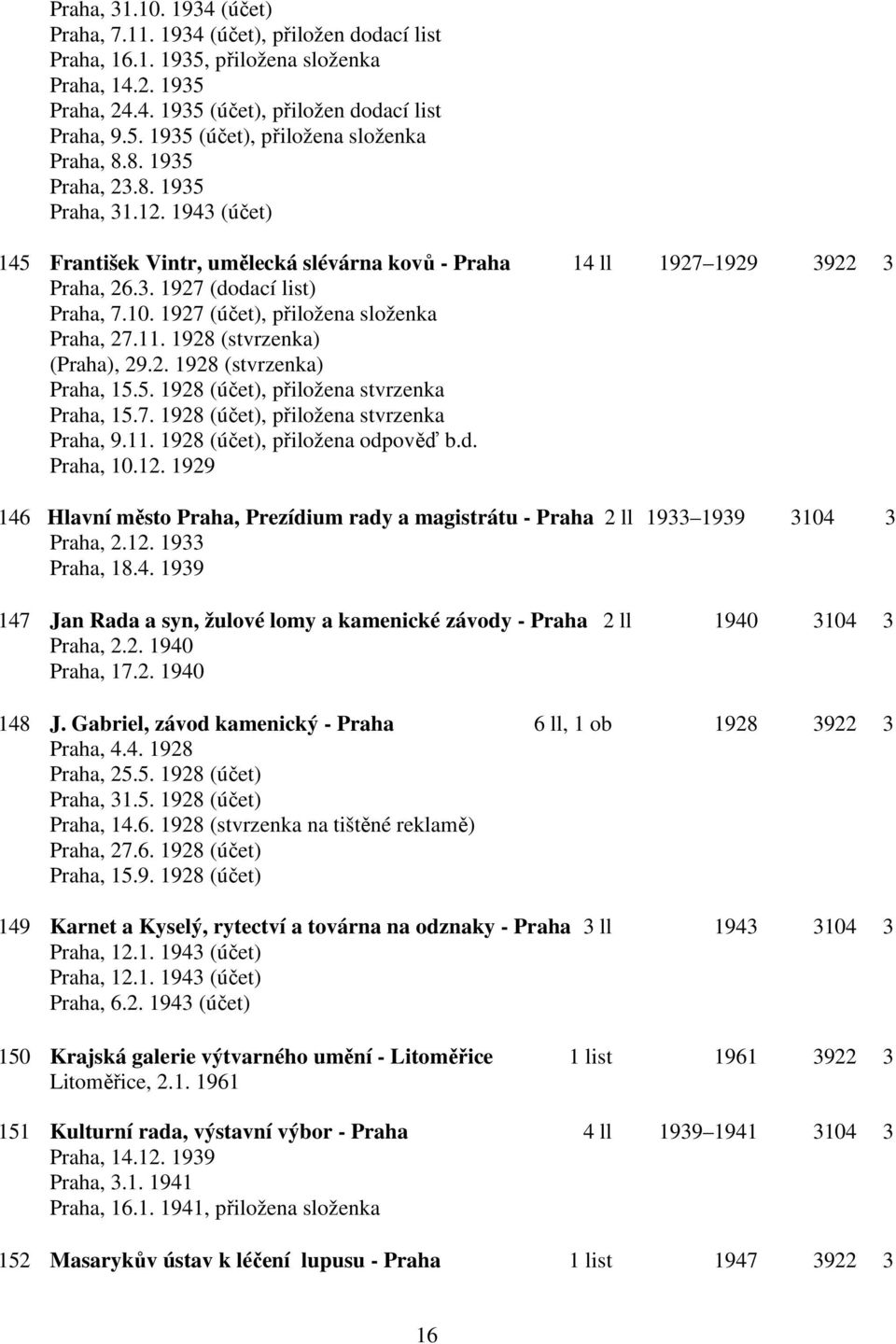 1927 (účet), přiložena složenka Praha, 27.11. 1928 (stvrzenka) (Praha), 29.2. 1928 (stvrzenka) Praha, 15.5. 1928 (účet), přiložena stvrzenka Praha, 15.7. 1928 (účet), přiložena stvrzenka Praha, 9.11. 1928 (účet), přiložena odpověď b.