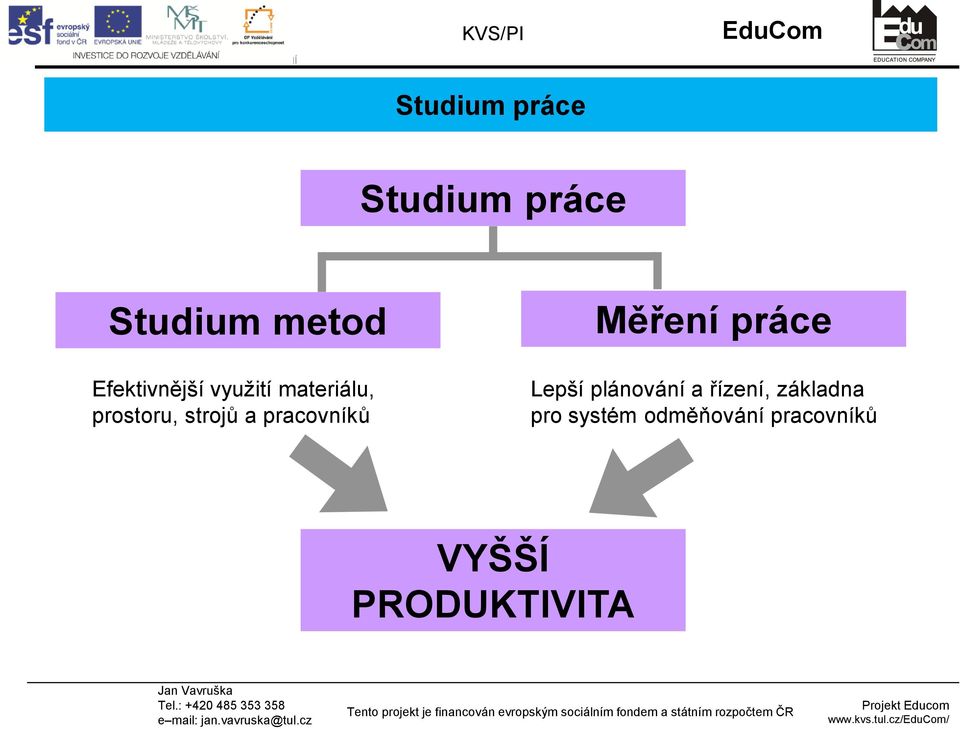 pracovníků Měření práce Lepší plánování a řízení,