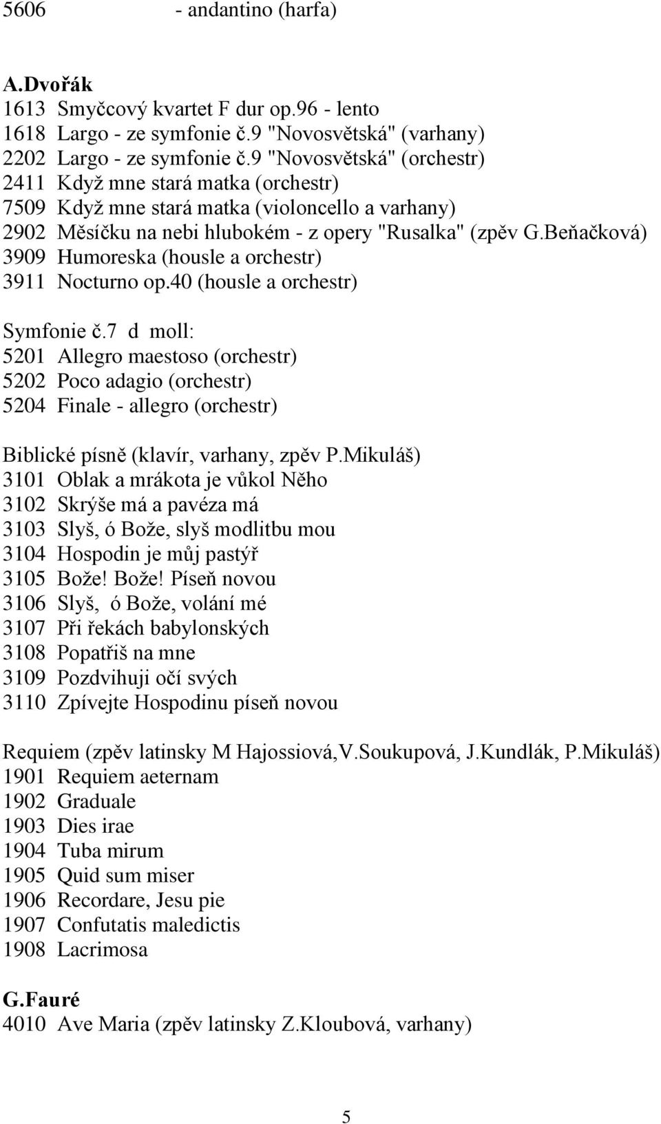 Beňačková) 3909 Humoreska (housle a orchestr) 3911 Nocturno op.40 (housle a orchestr) Symfonie č.