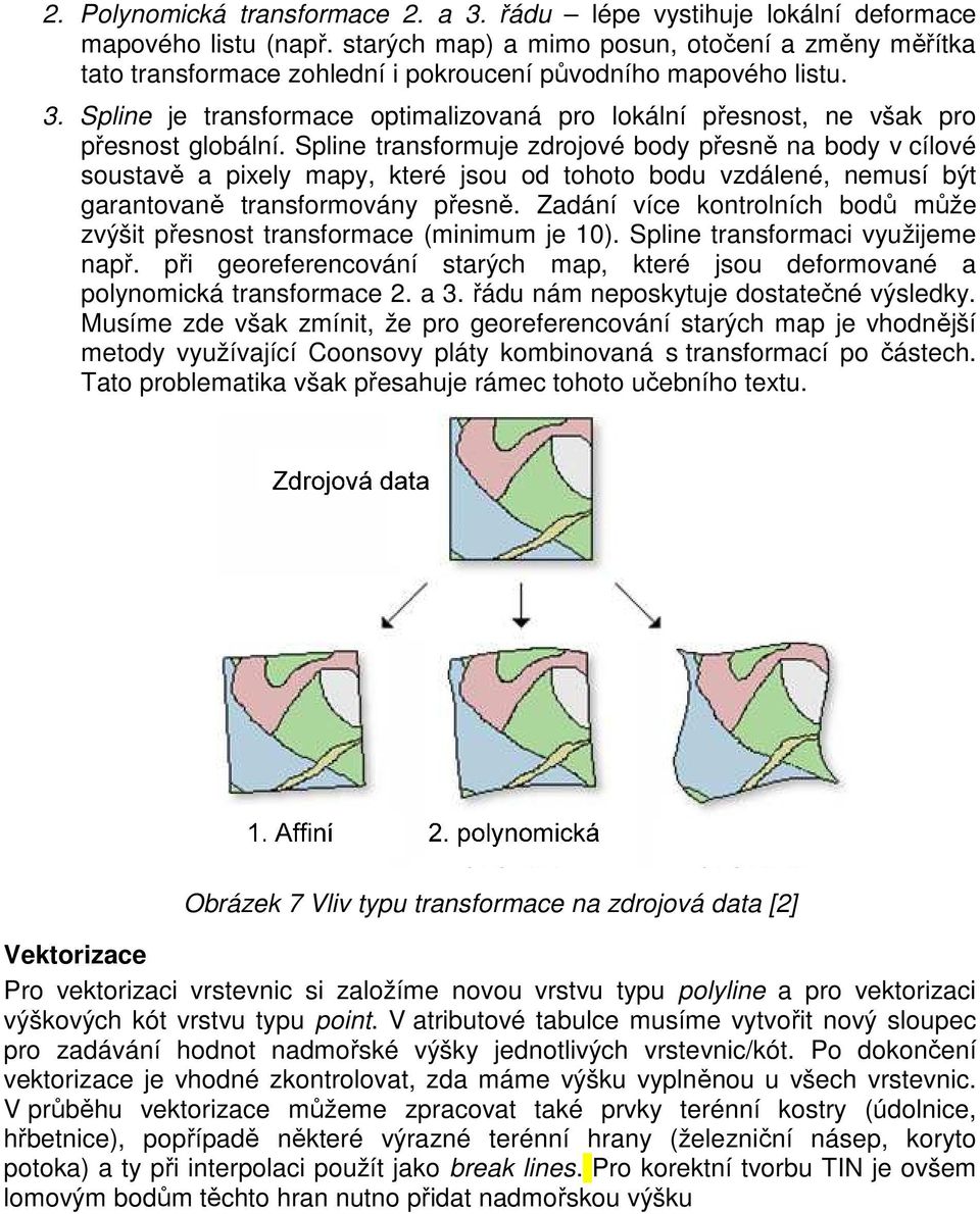 Spline je transformace optimalizovaná pro lokální přesnost, ne však pro přesnost globální.