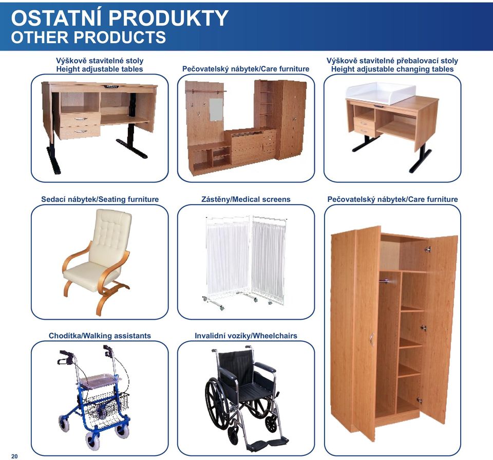 adjustable changing tables Sedací nábytek/seating furniture Zástěny/Medical screens