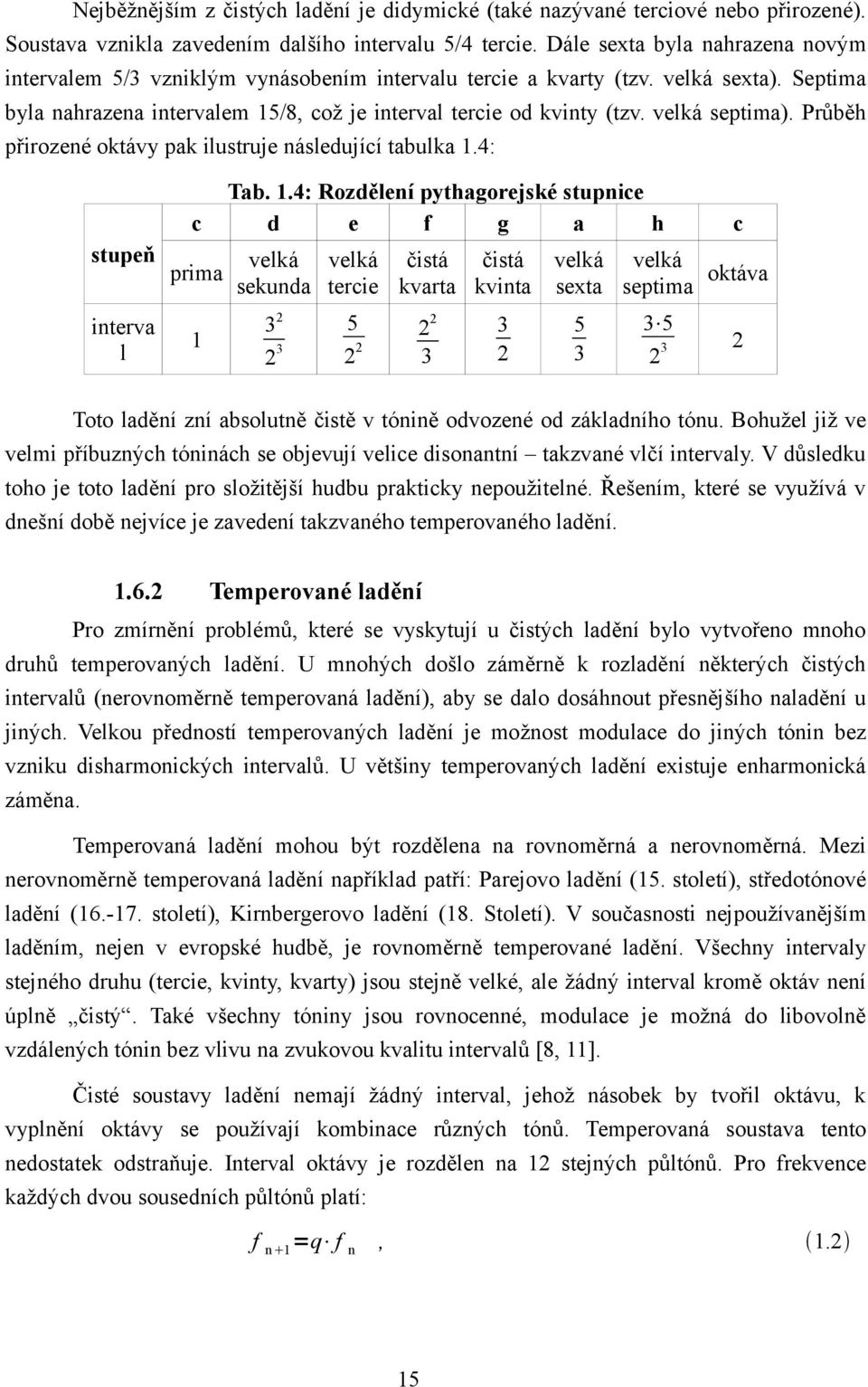 velká septima). Průběh přirozené oktávy pak ilustruje následující tabulka 1.