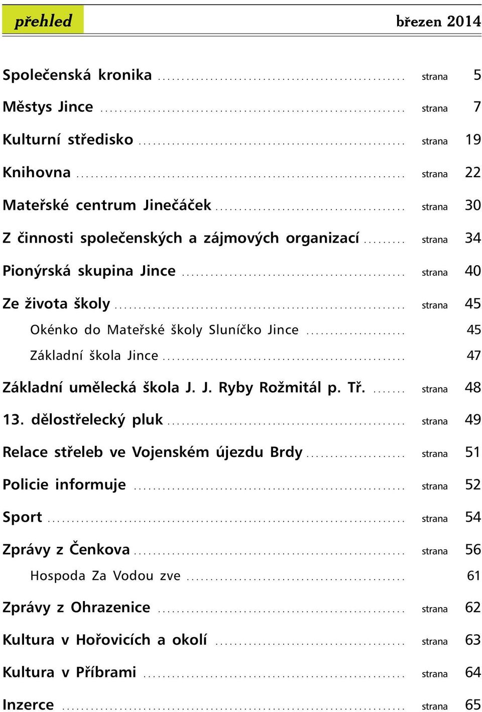 ....................................... strana 30 Z činnosti společenských a zájmových organizací......... strana 34 Pionýrská skupina Jince............................................... strana 40 Ze života školy.