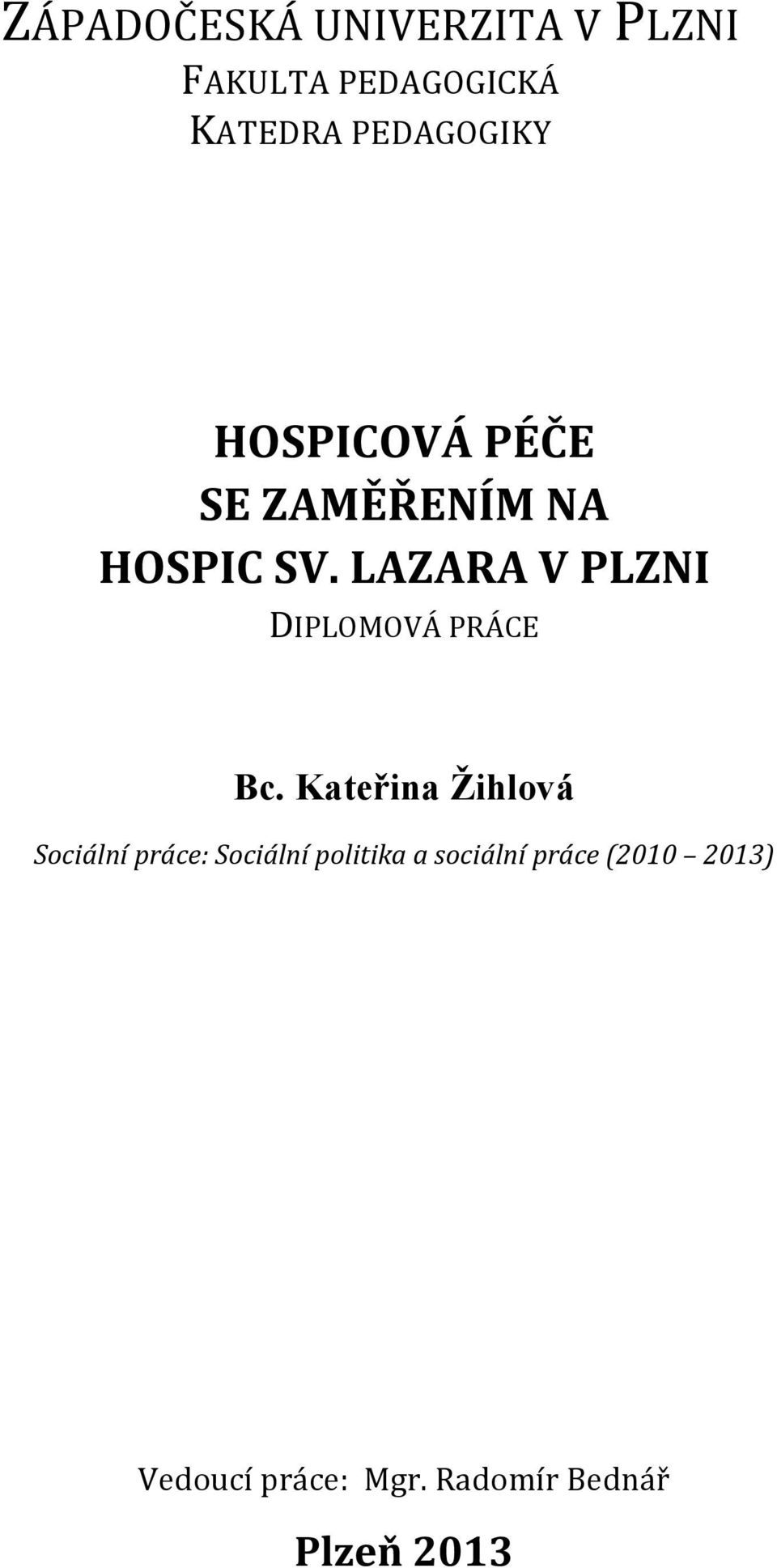 LAZARA V PLZNI DIPLOMOVÁ PRÁCE Bc.