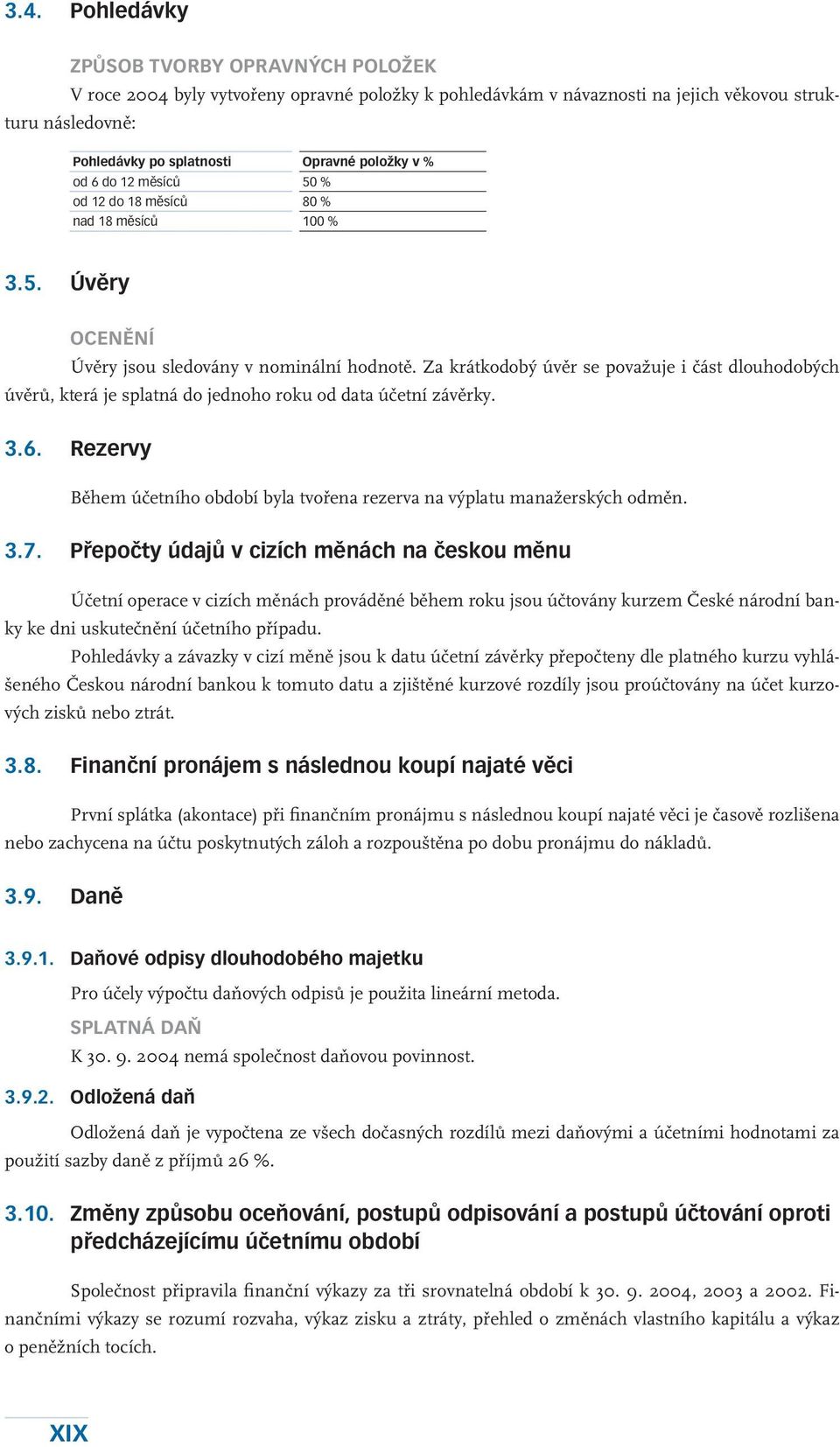 Za krátkodobý úvěr se považuje i část dlouhodobých úvěrů, která je splatná do jednoho roku od data účetní závěrky. 3.6.