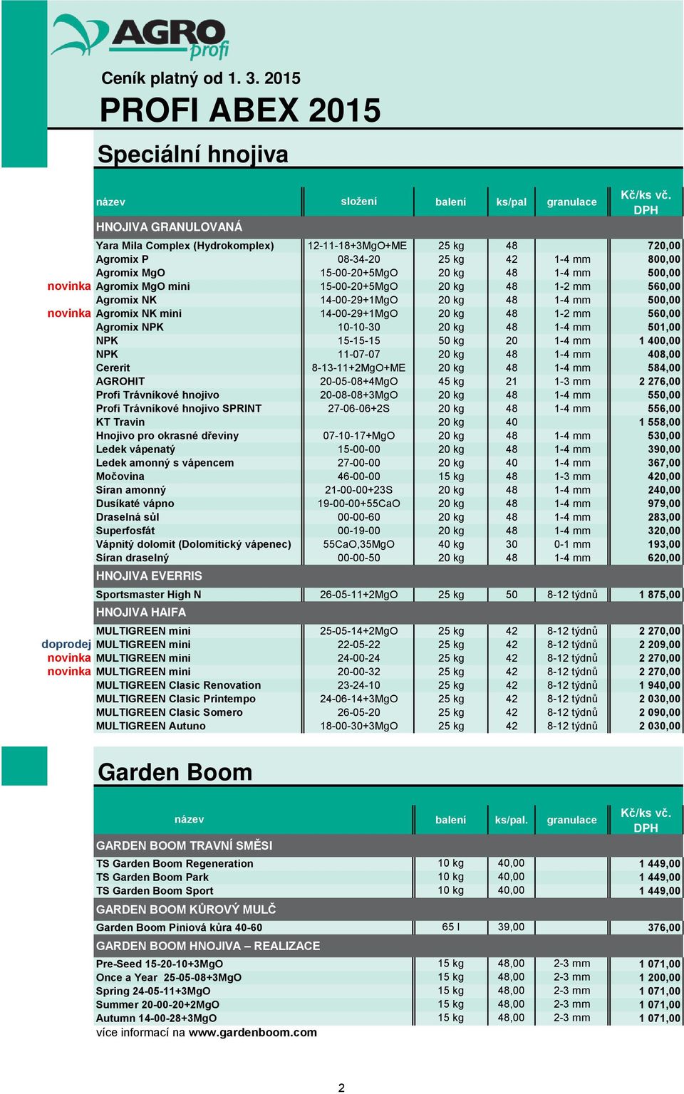 mm 560,00 Agromix NPK 10-10-30 20 kg 48 1-4 mm 501,00 NPK 15-15-15 50 kg 20 1-4 mm 1 400,00 NPK 11-07-07 20 kg 48 1-4 mm 408,00 Cererit 8-13-11+2MgO+ME 20 kg 48 1-4 mm 584,00 AGROHIT 20-05-08+4MgO